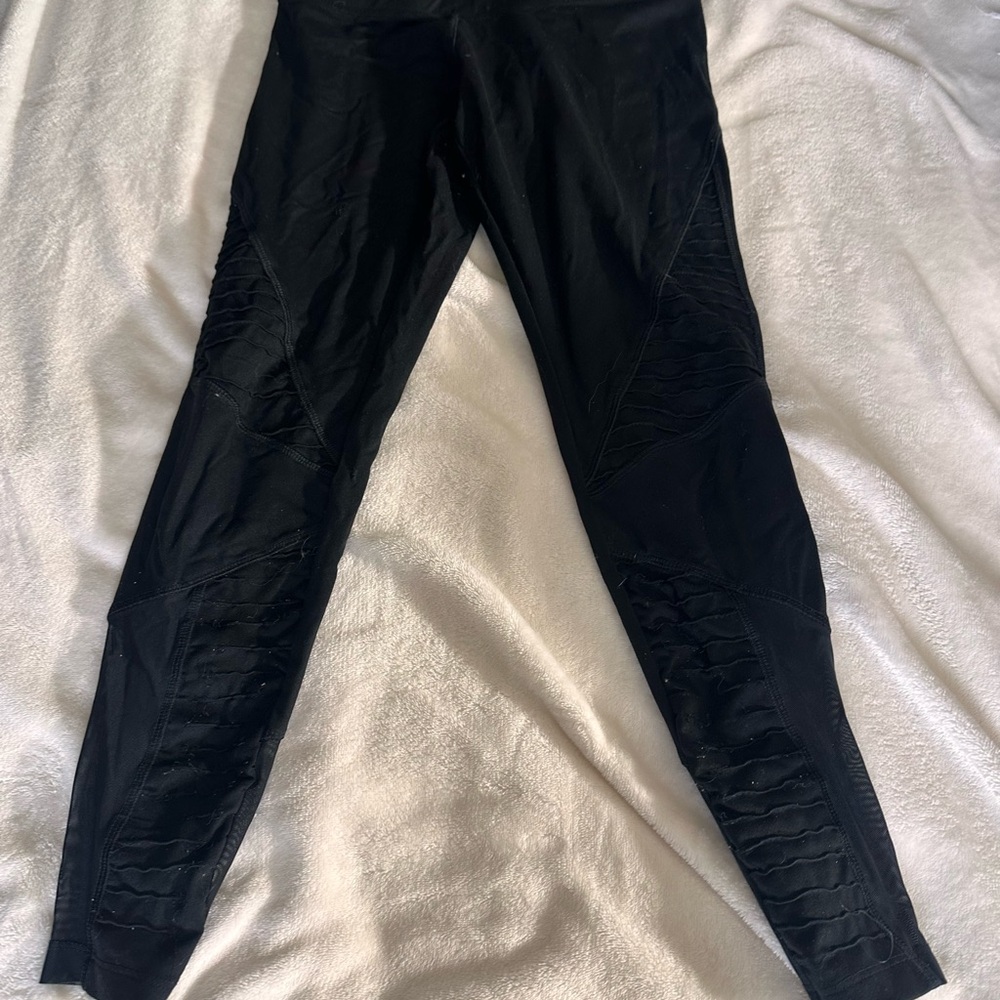 PINK Black Leggings with Textured Design